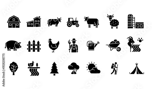 Minimal Black Rural Life and Nature Glyph Icons