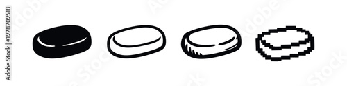 Candy Tablet or Lozenge Icon Set: Oval Shaped Symbols in Multiple Art Styles