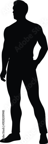 Silhouette of a muscular man standing with hand in pocket