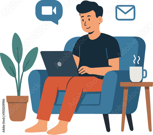 Flat Vector Illustration of a man Working Remotely