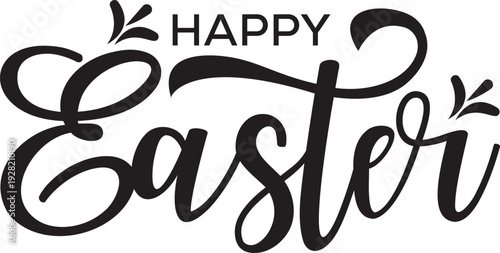 Minimal Handwritten Happy Easter Cursive Calligraphy Greeting Text Isolated Black Holiday Badge Banner Design Element