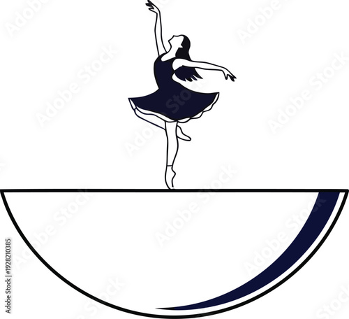 Crescent moon balancing small dancer figure minimal symbolic vector illustration on white background