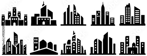 Set of City Skyline Silhouettes Icons