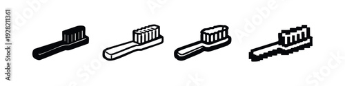 Toothbrush Icon Set: Dental Hygiene Symbols in Solid, Outline, Hand-drawn, and Pixel Art Styles