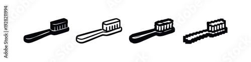 Isometric Toothbrush Icon Set. Oral Health and Daily Dental Hygiene Tools Symbol Collection.