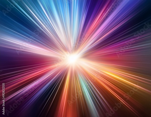 a dynamic burst of light radiates outward creating an energetic and vibrant visual effect with soft color gradients