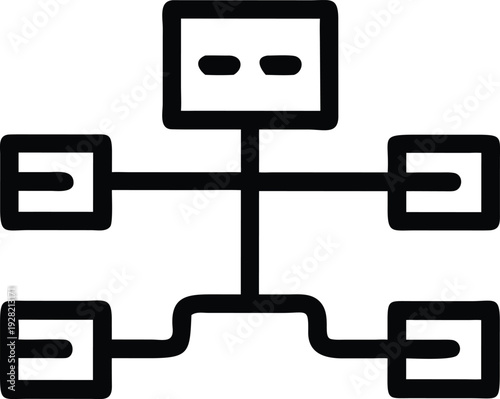 Centralized network hub icon displaying a distributed connection system and data flow structure