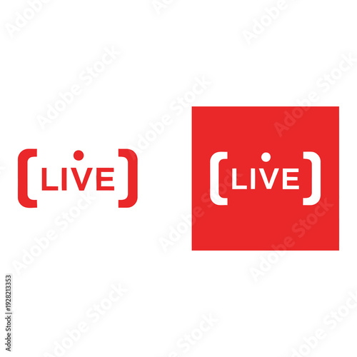 Red live streaming icons in white and red square brackets icon