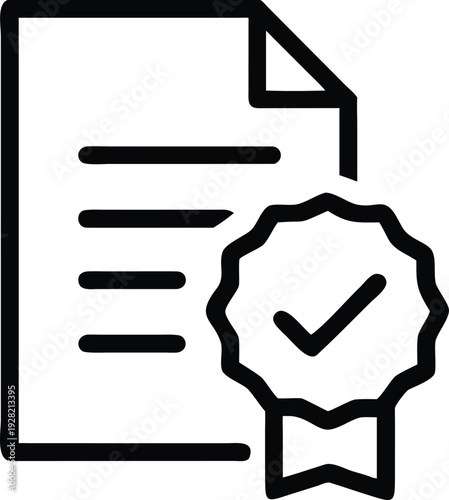 Certified document with checkmark seal icon symbolizes official approval and successful completion