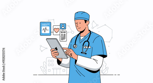 Medical Professional Using Digital Device