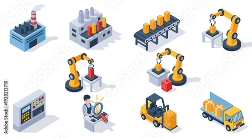 Industrial Automation Icons Robots, Factories, and Manufacturing Processes
