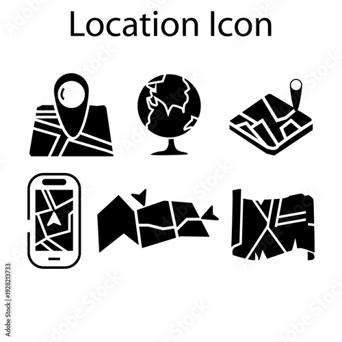 black and white location direction map navigation icons set glyph icon illustration vector
