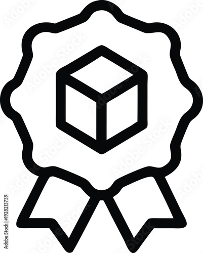 Certified premium quality product award badge with a three dimensional cube inside outline
