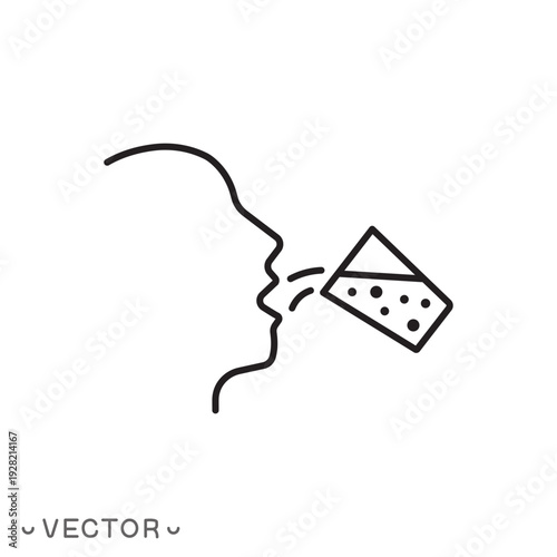 thirsty human icon, glass beverage or water, drink water concept thin line symbol isolated on white background, editable stroke eps 10 vector illustration