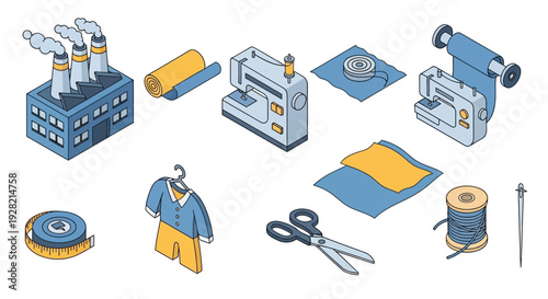 Industrial sewing and textile production from factory to finished garment