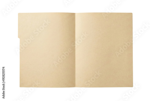 Open blank manila folder isolated. Office stationery document mockup.
