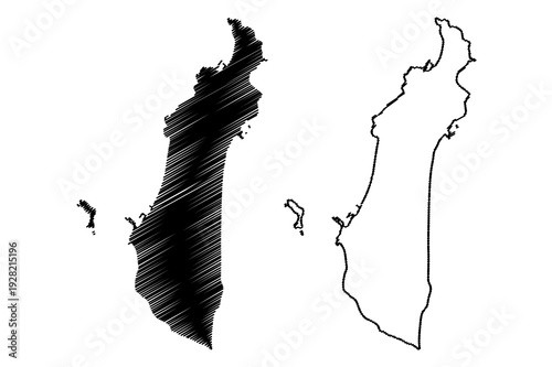 Nii-jima island (Japan, East Asia, Japanese archipelago, Izu Islands) map vector illustration, scribble sketch Niijima map