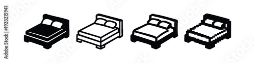 Isometric Double Bed Icons Set