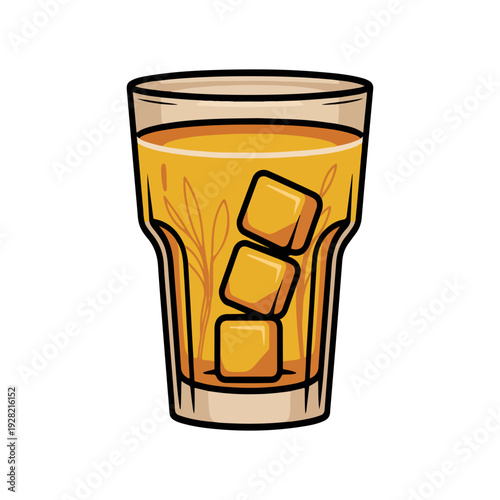 Afghan Sharbat E Zafran Vector Illustration of Saffron Syrup Drink with Ice Cubes
