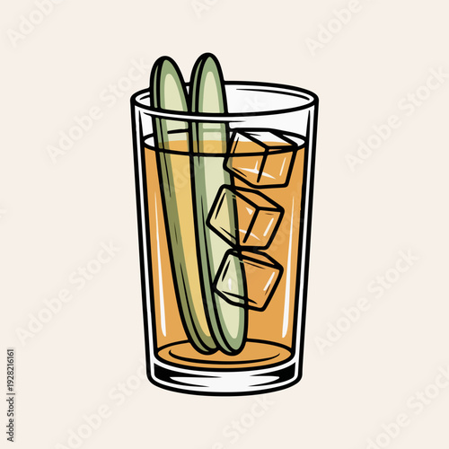 Iranian Sekanjabin Vector Illustration of Traditional Mint Vinegar Drink with Cucumber