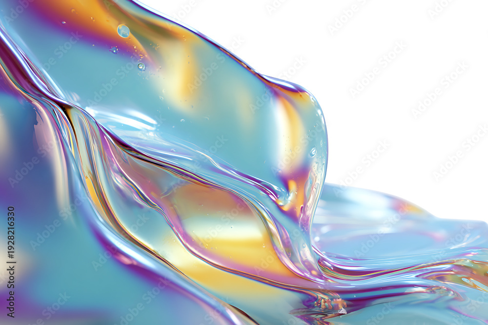 Obraz premium Abstract liquid gold and purple texture with flowing iridescent wave, isolated on a transparent background.