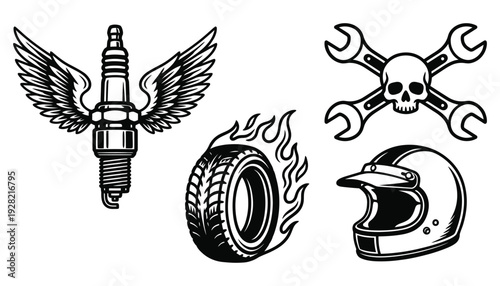 Classic Motor Culture Illustrations Set