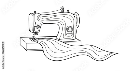Vintage Sewing Machine Illustration With Fabric Crafting and Textile Design Concept