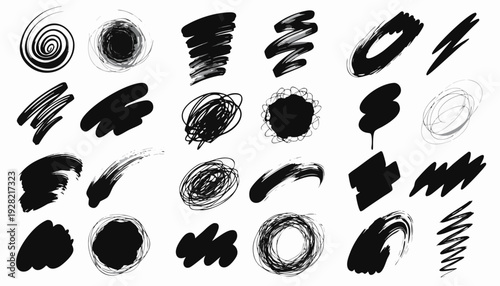 Set of Black Paint and Ink Brush Strokes: Grunge Vector Texture Collection