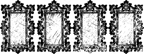 Set of four vintage ornate rectangular frames with floral and baroque decorative elements