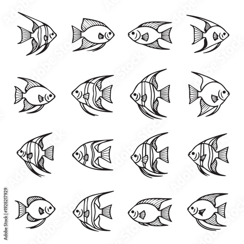 Collection of Angelfish SilhouettesStock Illustration