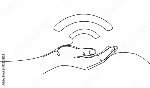 Open Palm Continuous Line Art – Protection and Support Concept Minimalist Vector