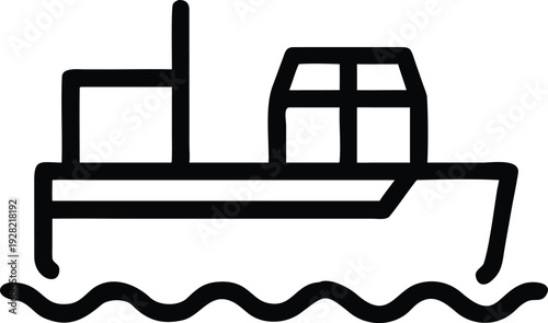 Container Cargo Ship Line Icon Representing Global Freight Logistics and Maritime Shipping Industry