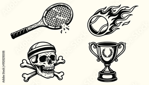 Tennis Sports Skull Trophy Vector Art
