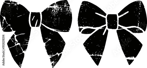 Vintage grunge decorative bows two black distressed ribbon bows with textured worn effect