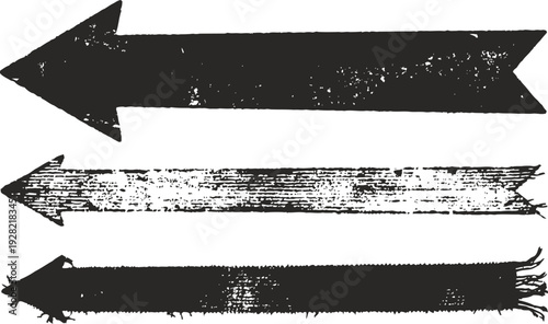 Grunge left arrow banners set with distressed texture and rough edges