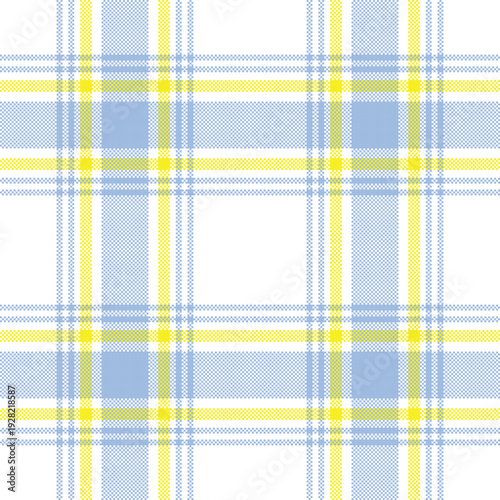 Soft pastel blue and yellow plaid seamless pattern with subtle woven texture. Perfect for fabric print, textile design, wrapping paper, and background use.