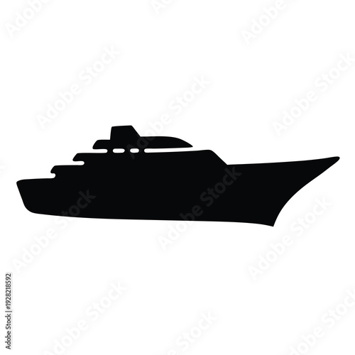 Silhouette of a modern luxury yacht against a plain white background