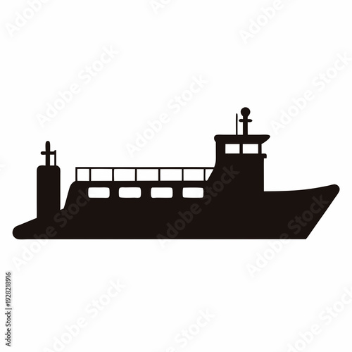 Silhouette illustration of a ferry boat for transporting passengers and vehicles