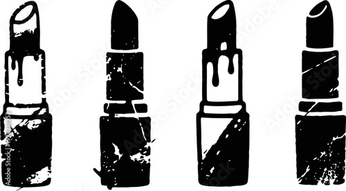 vintage grunge lipstick icons retro cosmetic symbols with distressed texture effect