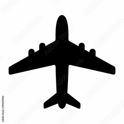 Simplified black and white plane icon representing an aircraft, viewed from above