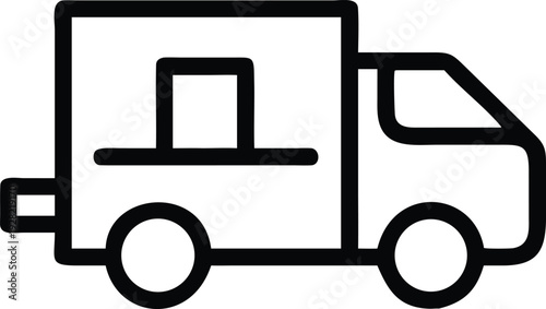 Delivery truck transporting a rectangular package representing shipping and logistics services