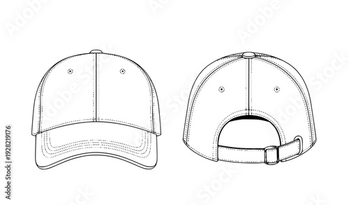 baseball cap vector illustration White Baseball Cap Front and Back View Blank Vector Mockup for Apparel Design