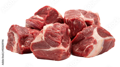 Raw chunks of beef on white background raw meat fresh isolated on a transparent background