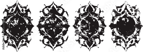 Set of four vintage ornamental black floral patterns, damask decorative designs, elegant classical motifs