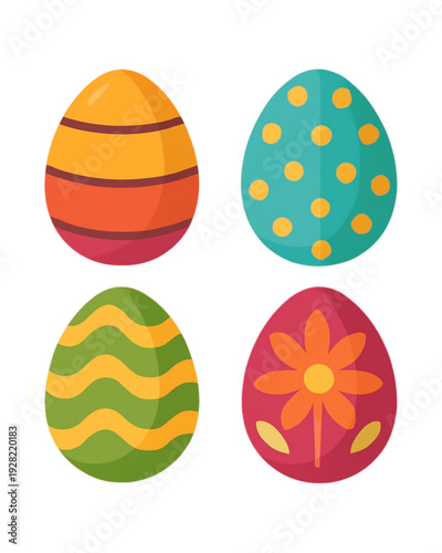 Coleção de ovos de páscoa decorados com flores e padrões geométricos vetor