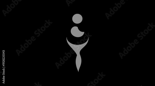 Stylized abstract grey female figure on black background, representing motherhood, elegance, and feminine form. Modern minimalist icon.