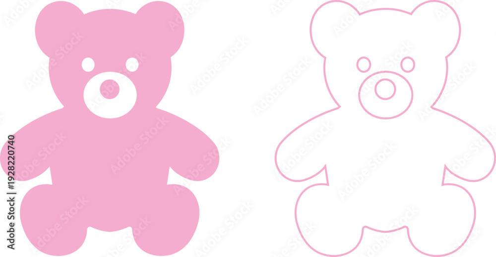 Fototapeta premium teddy bear vector set collection group with cute toy silhouette and outline icons, baby nursery plush mascot symbol isolated on transparent background, editable minimalist design