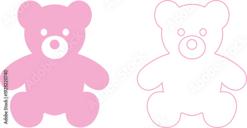 teddy bear vector set collection group with cute toy silhouette and outline icons, baby nursery plush mascot symbol isolated on transparent background, editable minimalist design