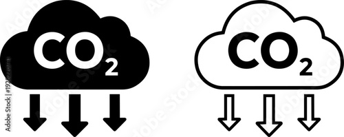 Carbon dioxide cloud icons in black and white