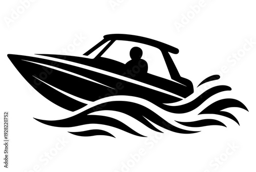 Speedboat silhouette cruising on waves nautical marine transportation icon